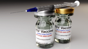 RSV shots for infants shown in two little bottles
